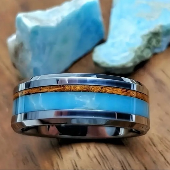Titanium Stainless Steel Blue and Silver Ring Size 9 - Picture 1 of 3
